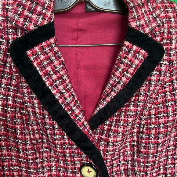 6 Kenzie women jacket Plaid Contrast Trim Double Breasted Tweed 2 Faux pockets - Picture 8 of 13